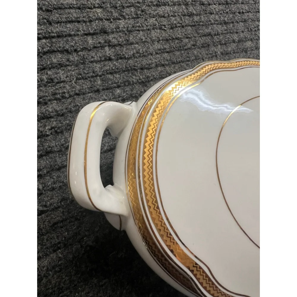 Vintage Vista Alegre Portugal White and Gold Tureen Serving Dish with Lid